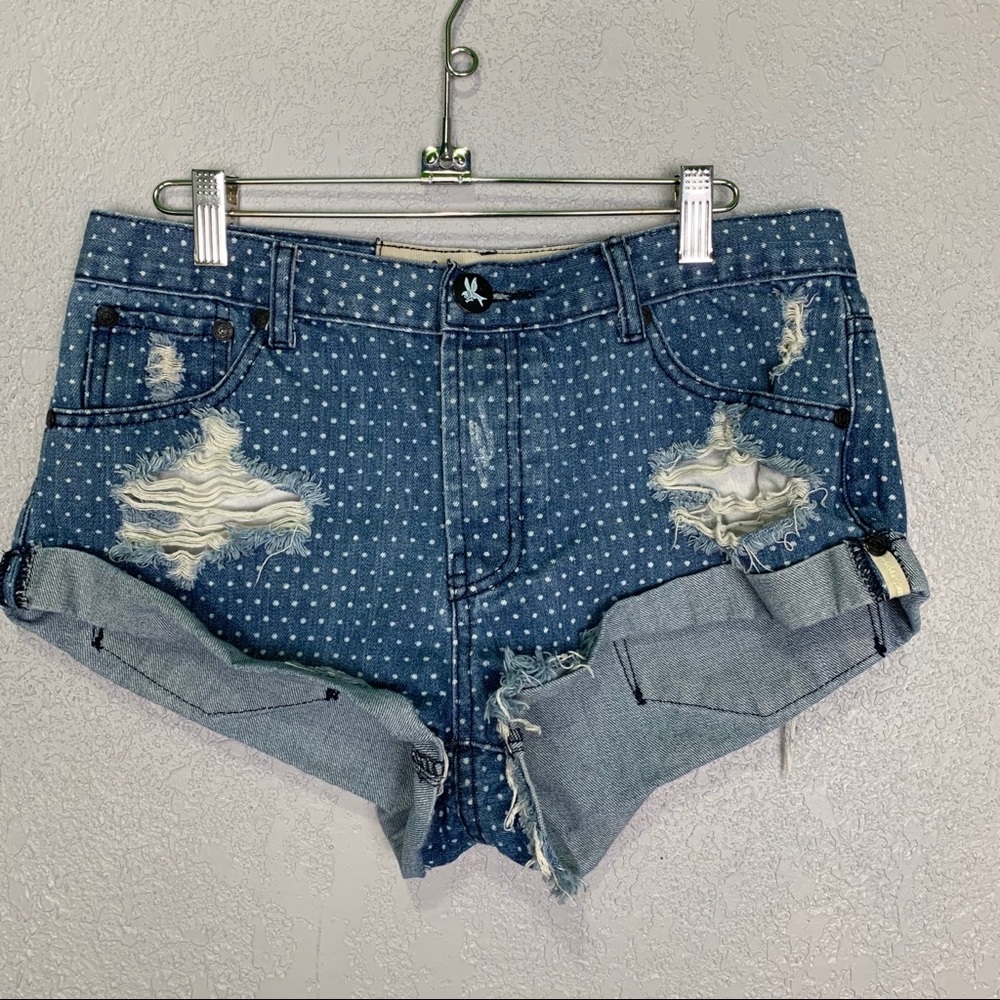 One Teaspoon polka dot destroyed bandit shorts